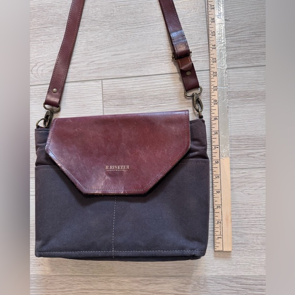 R RIVETER Bag Brown Leather Black Canvas Flap Crossbody Purse Handmade In USA - Picture 14 of 16